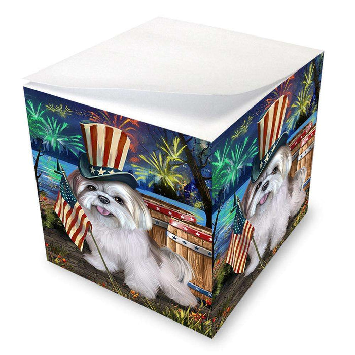 4th of July Independence Day Fireworks Lhasa Apso Dog at the Lake Note Cube NOC50981