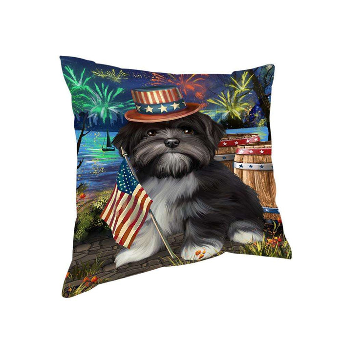 4th of July Independence Day Fireworks Lhasa Apso Dog at the Lake Pillow PIL59972