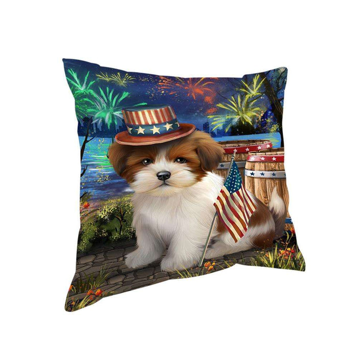 4th of July Independence Day Fireworks Lhasa Apso Dog at the Lake Pillow PIL59976
