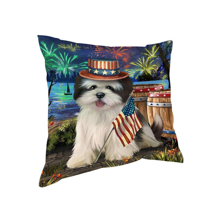 4th of July Independence Day Fireworks Lhasa Apso Dog at the Lake Pillow PIL59980