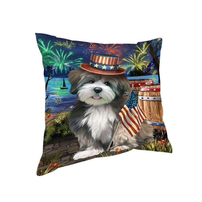 4th of July Independence Day Fireworks Lhasa Apso Dog at the Lake Pillow PIL59984