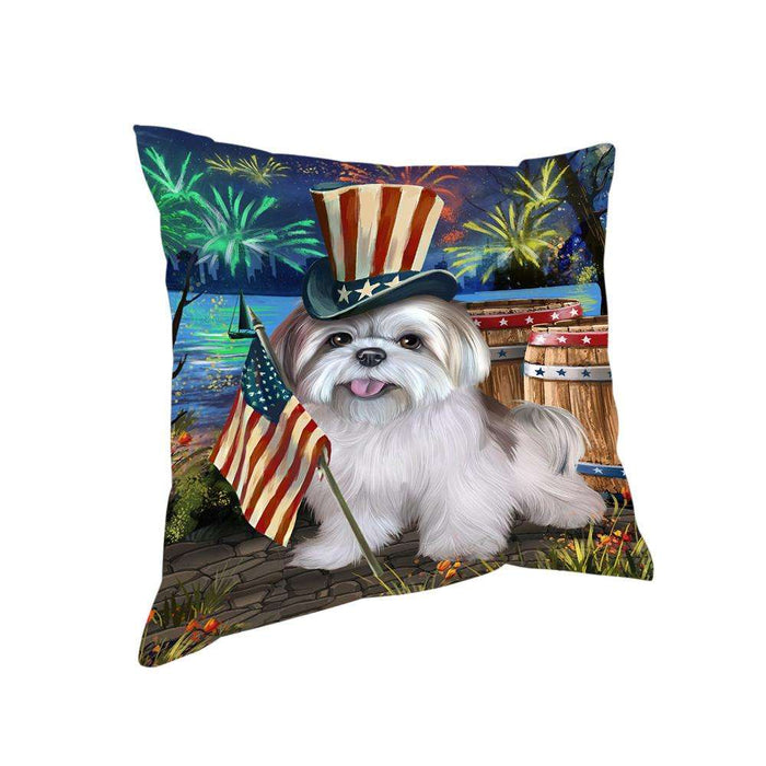 4th of July Independence Day Fireworks Lhasa Apso Dog at the Lake Pillow PIL59988
