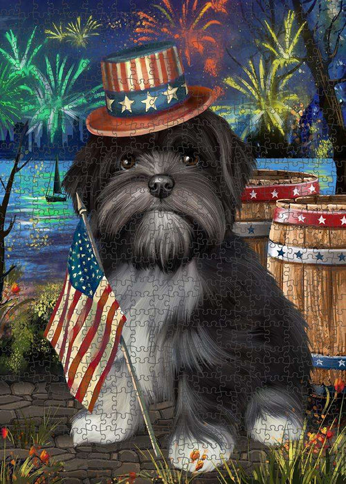 4th of July Independence Day Fireworks Lhasa Apso Dog at the Lake Puzzle with Photo Tin PUZL56793