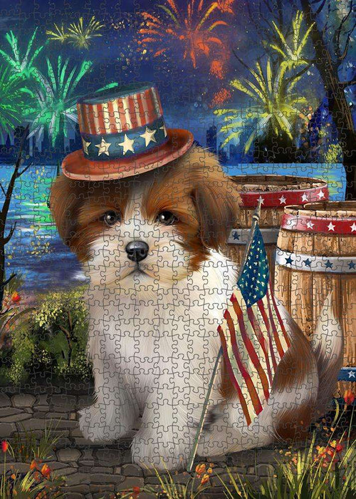 4th of July Independence Day Fireworks Lhasa Apso Dog at the Lake Puzzle with Photo Tin PUZL56796