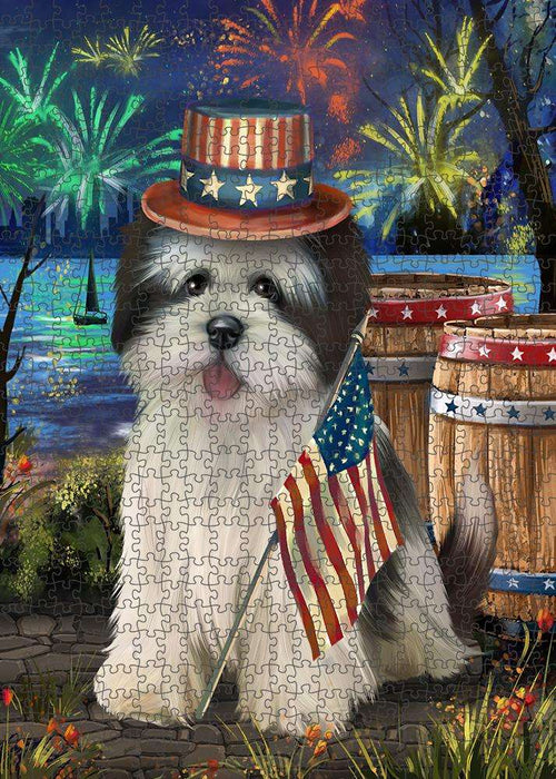 4th of July Independence Day Fireworks Lhasa Apso Dog at the Lake Puzzle with Photo Tin PUZL56799