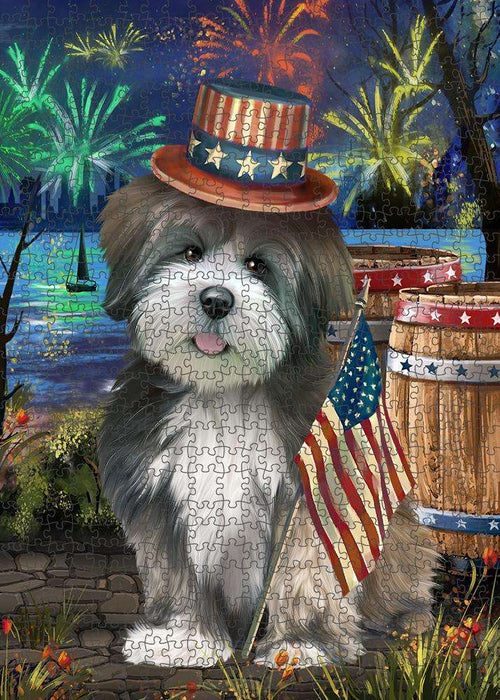 4th of July Independence Day Fireworks Lhasa Apso Dog at the Lake Puzzle with Photo Tin PUZL56802