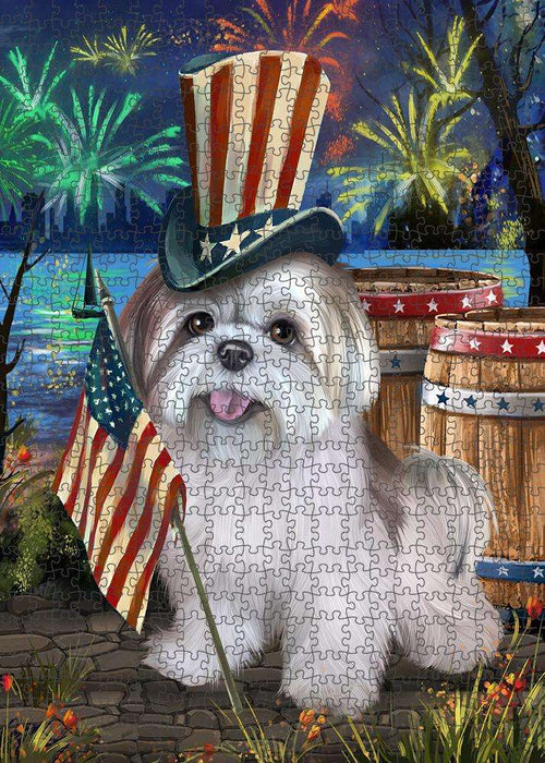 4th of July Independence Day Fireworks Lhasa Apso Dog at the Lake Puzzle with Photo Tin PUZL56805