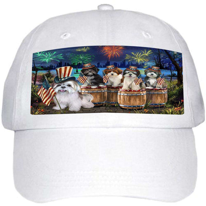 4th of July Independence Day Fireworks Lhasa Apsos at the Lake Ball Hat Cap HAT56856