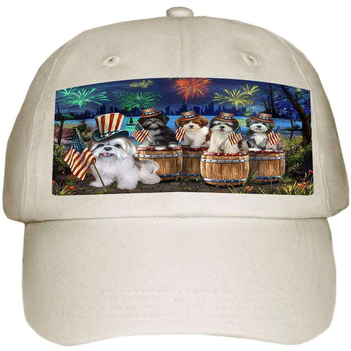 4th of July Independence Day Fireworks Lhasa Apsos at the Lake Ball Hat Cap HAT56856