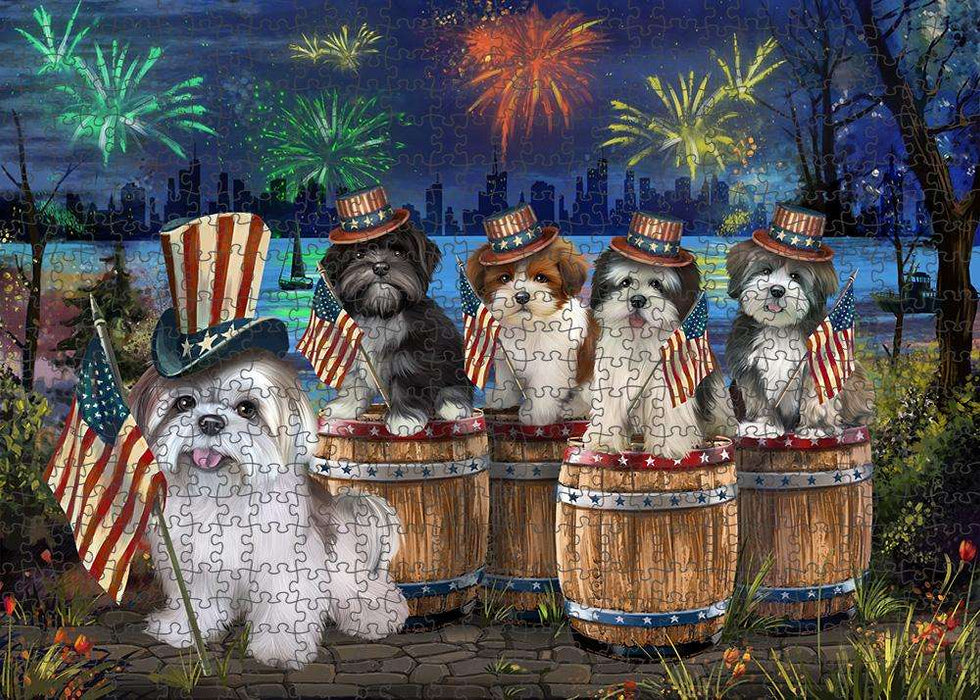 4th of July Independence Day Fireworks Lhasa Apsos at the Lake Puzzle with Photo Tin PUZL56985