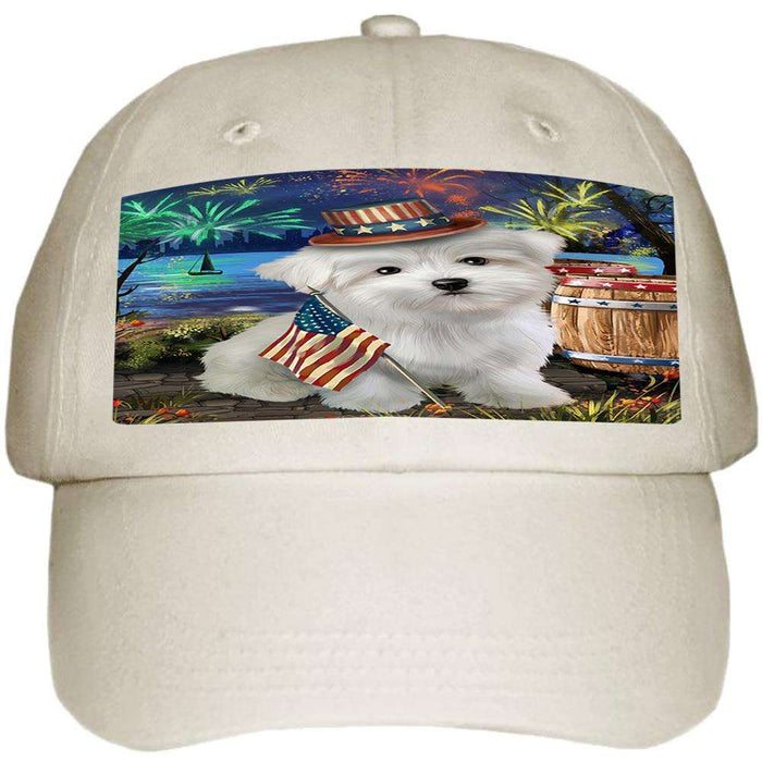4th of July Independence Day Fireworks Maltese Dog at the Lake Ball Hat Cap HAT57285