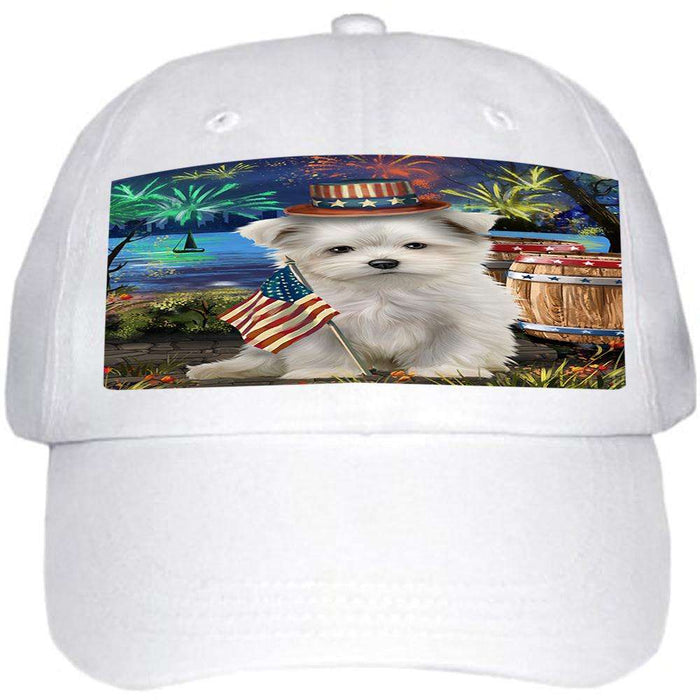4th of July Independence Day Fireworks Maltese Dog at the Lake Ball Hat Cap HAT57288