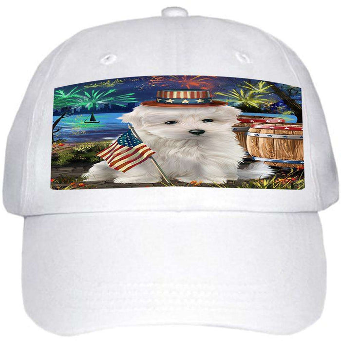 4th of July Independence Day Fireworks Maltese Dog at the Lake Ball Hat Cap HAT57291