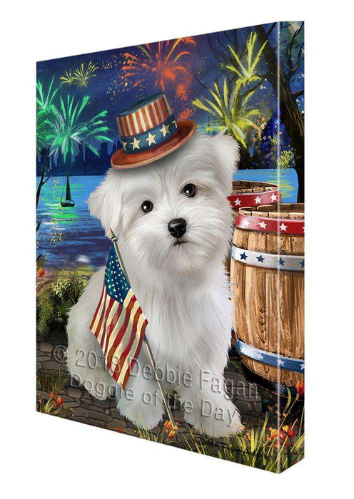4th of July Independence Day Fireworks Maltese Dog at the Lake Canvas Print Wall Art Décor CVS77246