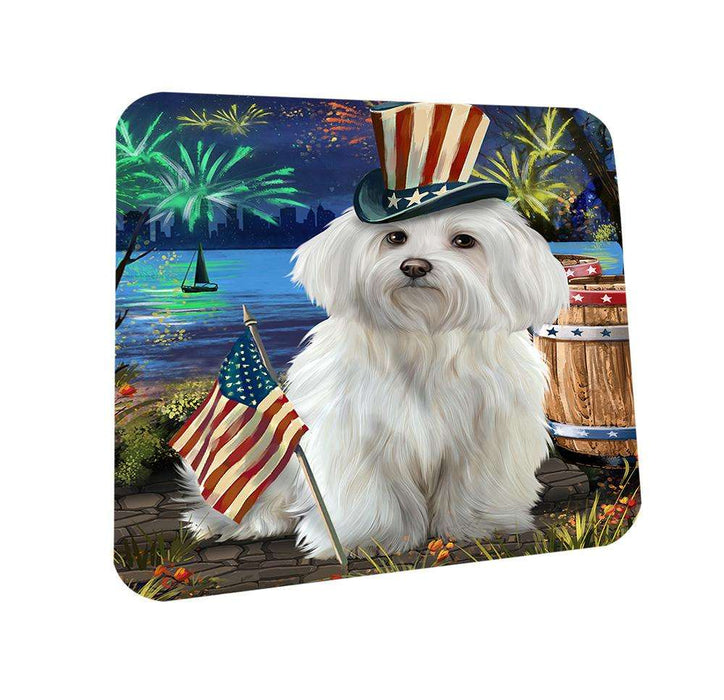 4th of July Independence Day Fireworks Maltese Dog at the Lake Coasters Set of 4 CST51142