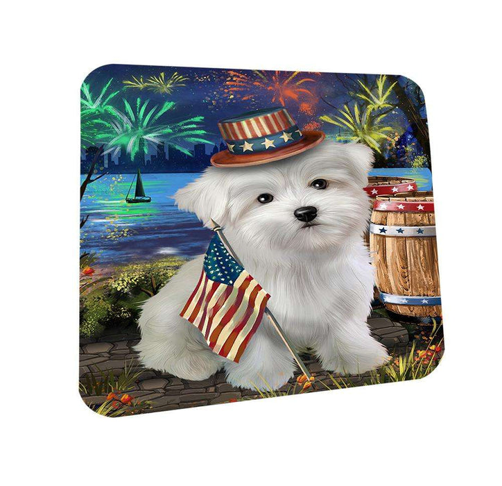 4th of July Independence Day Fireworks Maltese Dog at the Lake Coasters Set of 4 CST51143