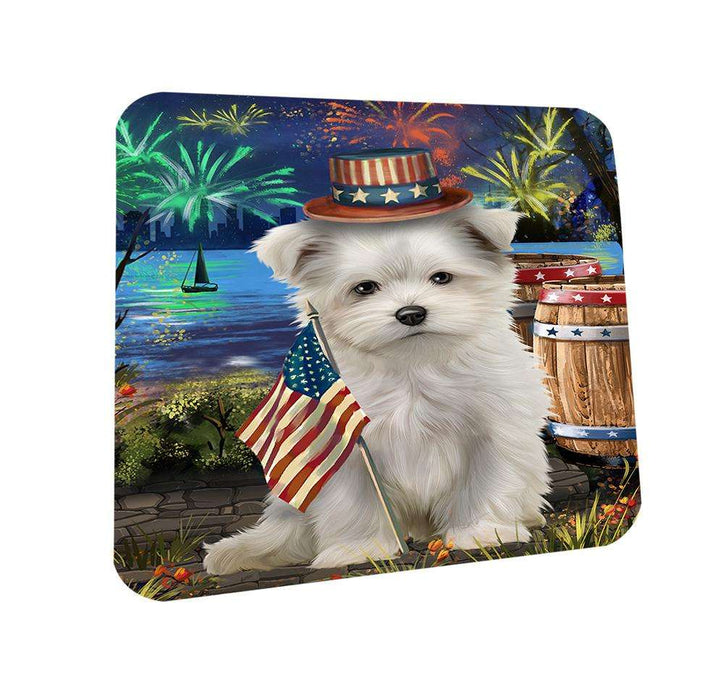 4th of July Independence Day Fireworks Maltese Dog at the Lake Coasters Set of 4 CST51144