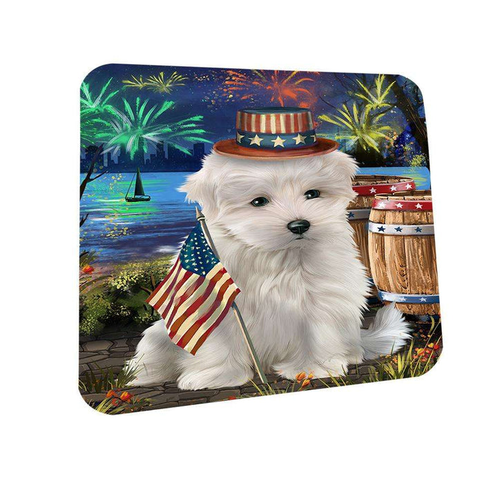 4th of July Independence Day Fireworks Maltese Dog at the Lake Coasters Set of 4 CST51145