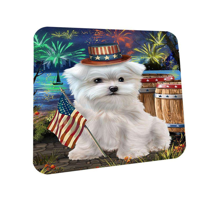 4th of July Independence Day Fireworks Maltese Dog at the Lake Coasters Set of 4 CST51146