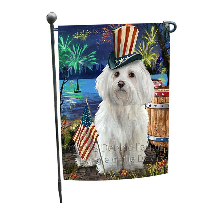 4th of July Independence Day Fireworks Maltese Dog at the Lake Garden Flag GFLG51105