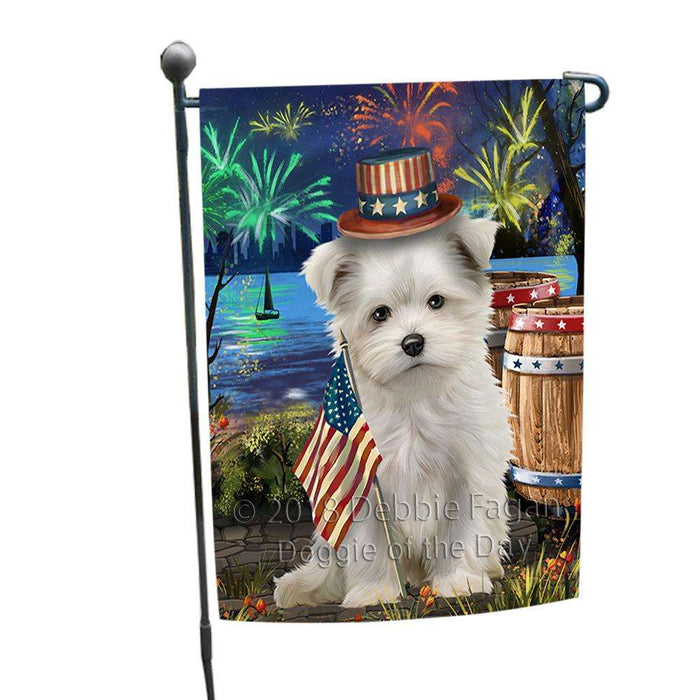 4th of July Independence Day Fireworks Maltese Dog at the Lake Garden Flag GFLG51107