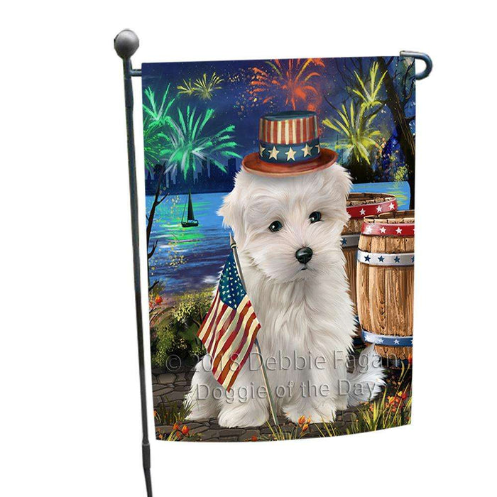 4th of July Independence Day Fireworks Maltese Dog at the Lake Garden Flag GFLG51108