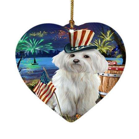 4th of July Independence Day Fireworks Maltese Dog at the Lake Heart Christmas Ornament HPOR51183