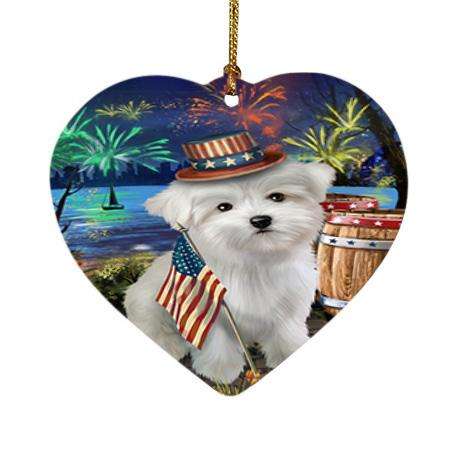 4th of July Independence Day Fireworks Maltese Dog at the Lake Heart Christmas Ornament HPOR51184