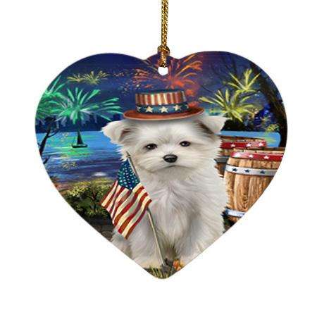 4th of July Independence Day Fireworks Maltese Dog at the Lake Heart Christmas Ornament HPOR51185