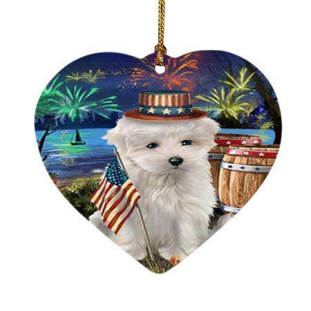 4th of July Independence Day Fireworks Maltese Dog at the Lake Heart Christmas Ornament HPOR51186