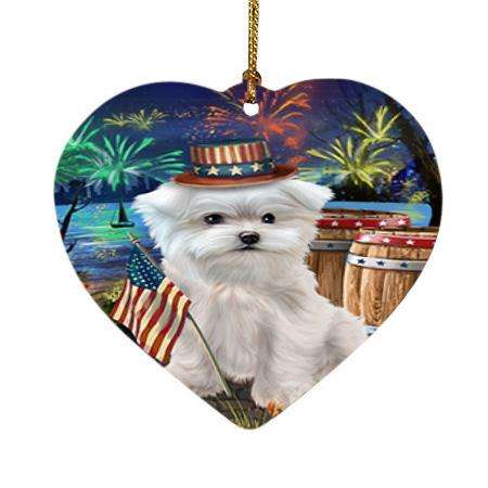 4th of July Independence Day Fireworks Maltese Dog at the Lake Heart Christmas Ornament HPOR51187