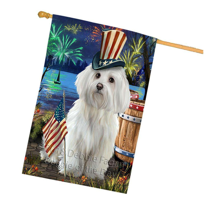4th of July Independence Day Fireworks Maltese Dog at the Lake House Flag FLG51241