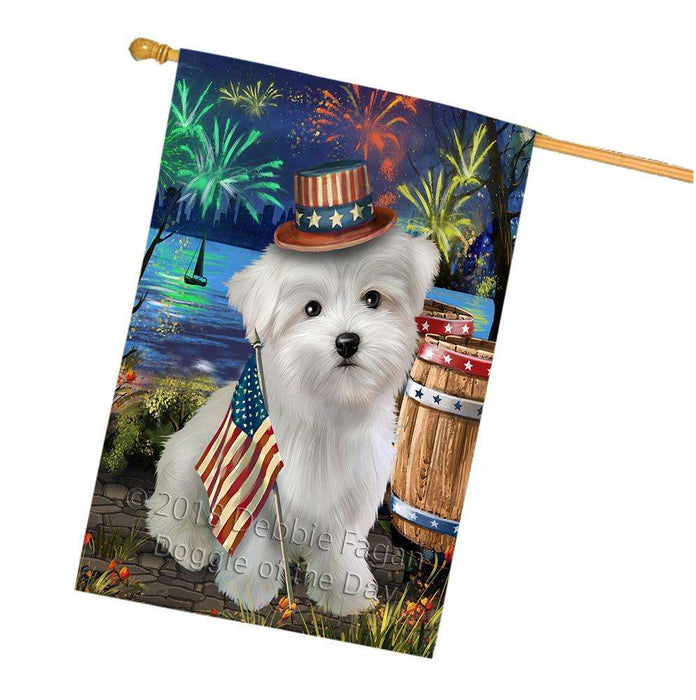 4th of July Independence Day Fireworks Maltese Dog at the Lake House Flag FLG51242