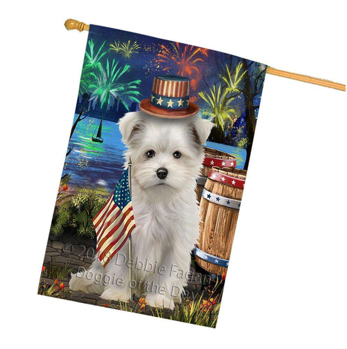 4th of July Independence Day Fireworks Maltese Dog at the Lake House Flag FLG51243
