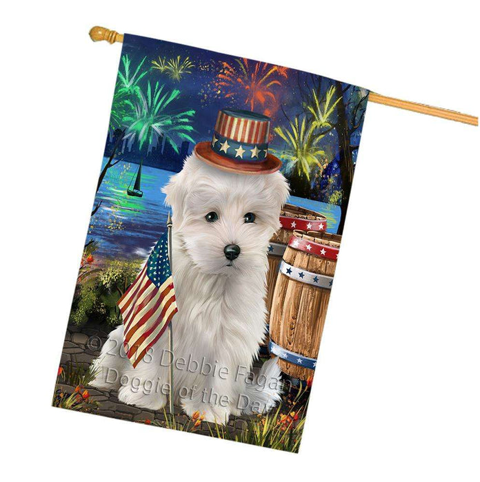 4th of July Independence Day Fireworks Maltese Dog at the Lake House Flag FLG51244