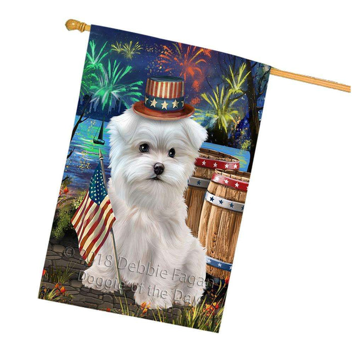 4th of July Independence Day Fireworks Maltese Dog at the Lake House Flag FLG51245