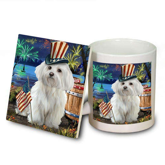 4th of July Independence Day Fireworks Maltese Dog at the Lake Mug and Coaster Set MUC51175