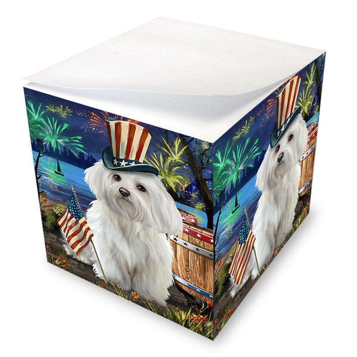 4th of July Independence Day Fireworks Maltese Dog at the Lake Note Cube NOC51183