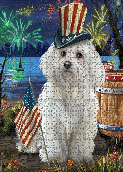 4th of July Independence Day Fireworks Maltese Dog at the Lake Puzzle with Photo Tin PUZL57411