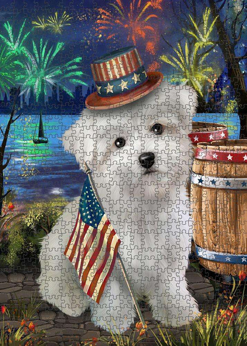 4th of July Independence Day Fireworks Maltese Dog at the Lake Puzzle with Photo Tin PUZL57414