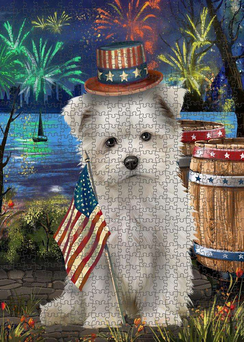 4th of July Independence Day Fireworks Maltese Dog at the Lake Puzzle with Photo Tin PUZL57417