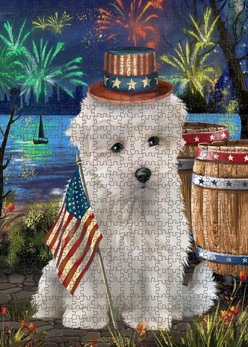 4th of July Independence Day Fireworks Maltese Dog at the Lake Puzzle with Photo Tin PUZL57420