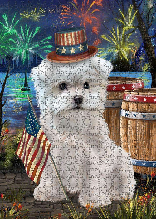 4th of July Independence Day Fireworks Maltese Dog at the Lake Puzzle with Photo Tin PUZL57423