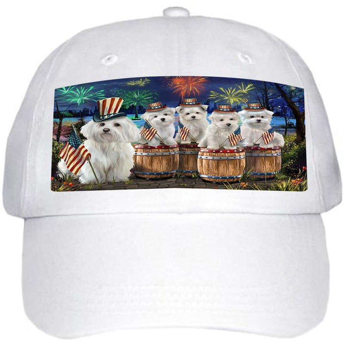 4th of July Independence Day Fireworks Malteses at the Lake Ball Hat Cap HAT56859