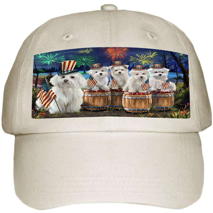 4th of July Independence Day Fireworks Malteses at the Lake Ball Hat Cap HAT56859