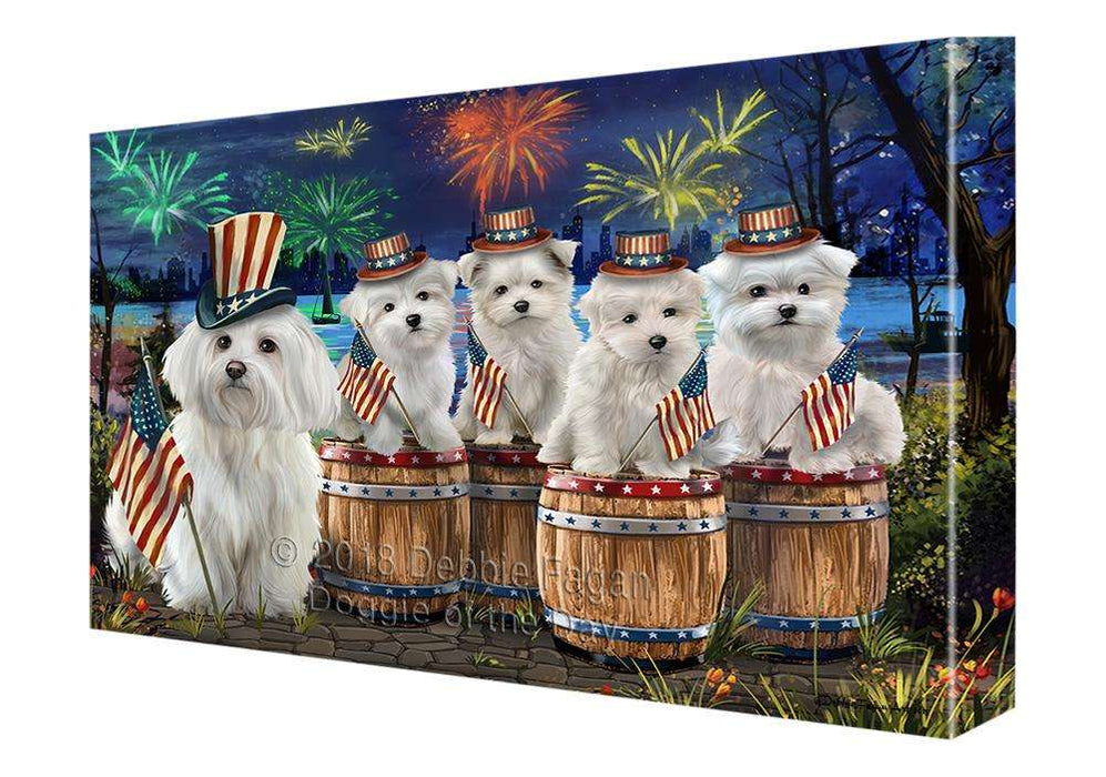 4th of July Independence Day Fireworks Malteses at the Lake Canvas Print Wall Art Décor CVS75968