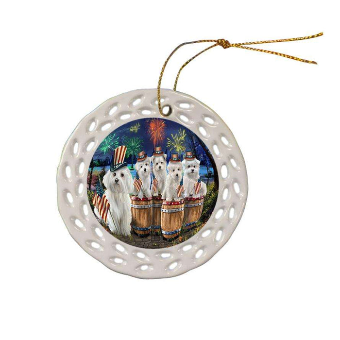 4th of July Independence Day Fireworks Malteses at the Lake Ceramic Doily Ornament DPOR51042