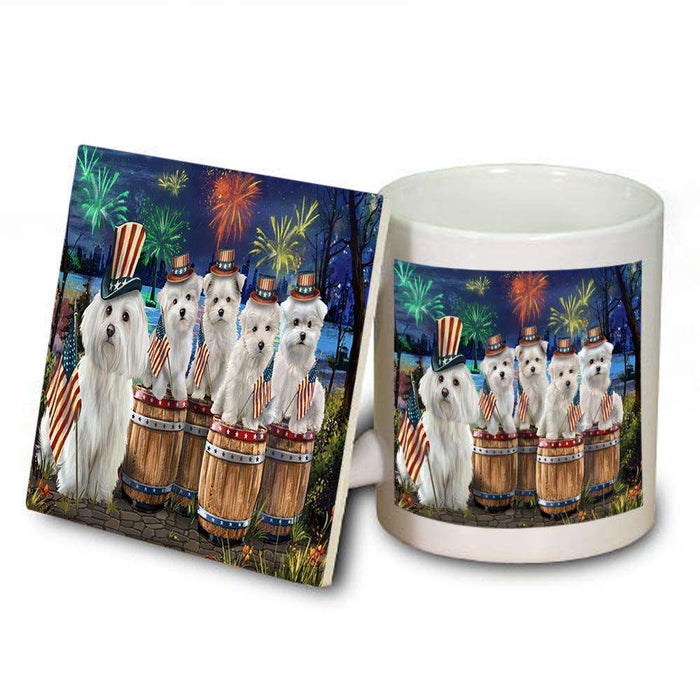 4th of July Independence Day Fireworks Malteses at the Lake Mug and Coaster Set MUC51034