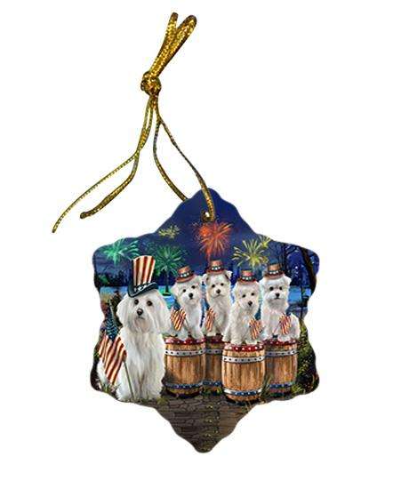 4th of July Independence Day Fireworks Malteses at the Lake Star Porcelain Ornament SPOR51034