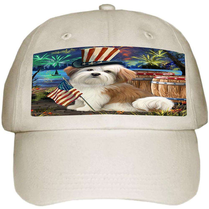 4th of July Independence Day Fireworks Malti tzu Dog at the Lake Ball Hat Cap HAT57297